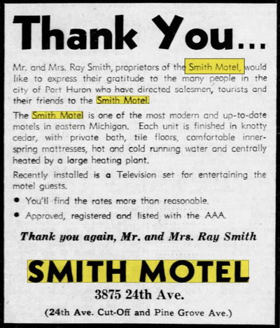 Smiths Motel (Northway Inn, Gaslite Motor Lodge, Shulz Bavarian Inn & Motel) - May 1950 Ad